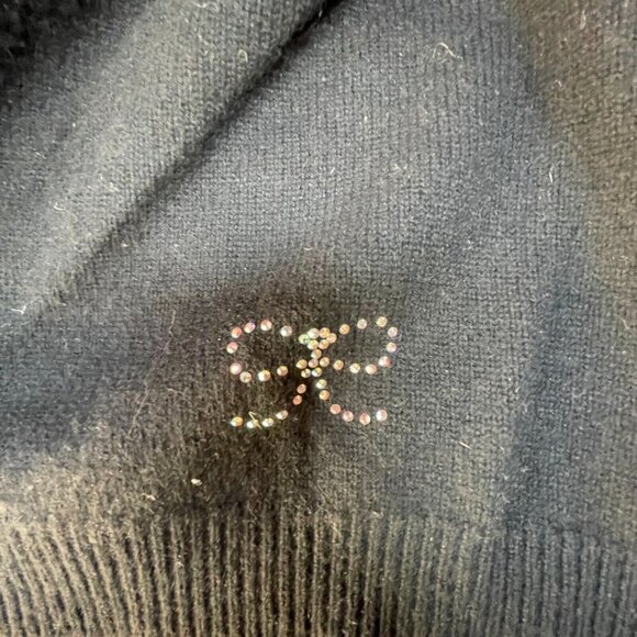Cochni Italy Womens Cashmere Pullover Sweater Bow Crystal Stud Black Lightweight - Picture 6 of 10